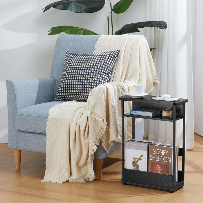 Side Table,3-Tier Slim End Table With Storage Shelf,Modern Sofa Table Thin Side Table For Narrow And Small Spaces, Skinny Bedside Table Small Nightstand With Magazine Rack Space Saving