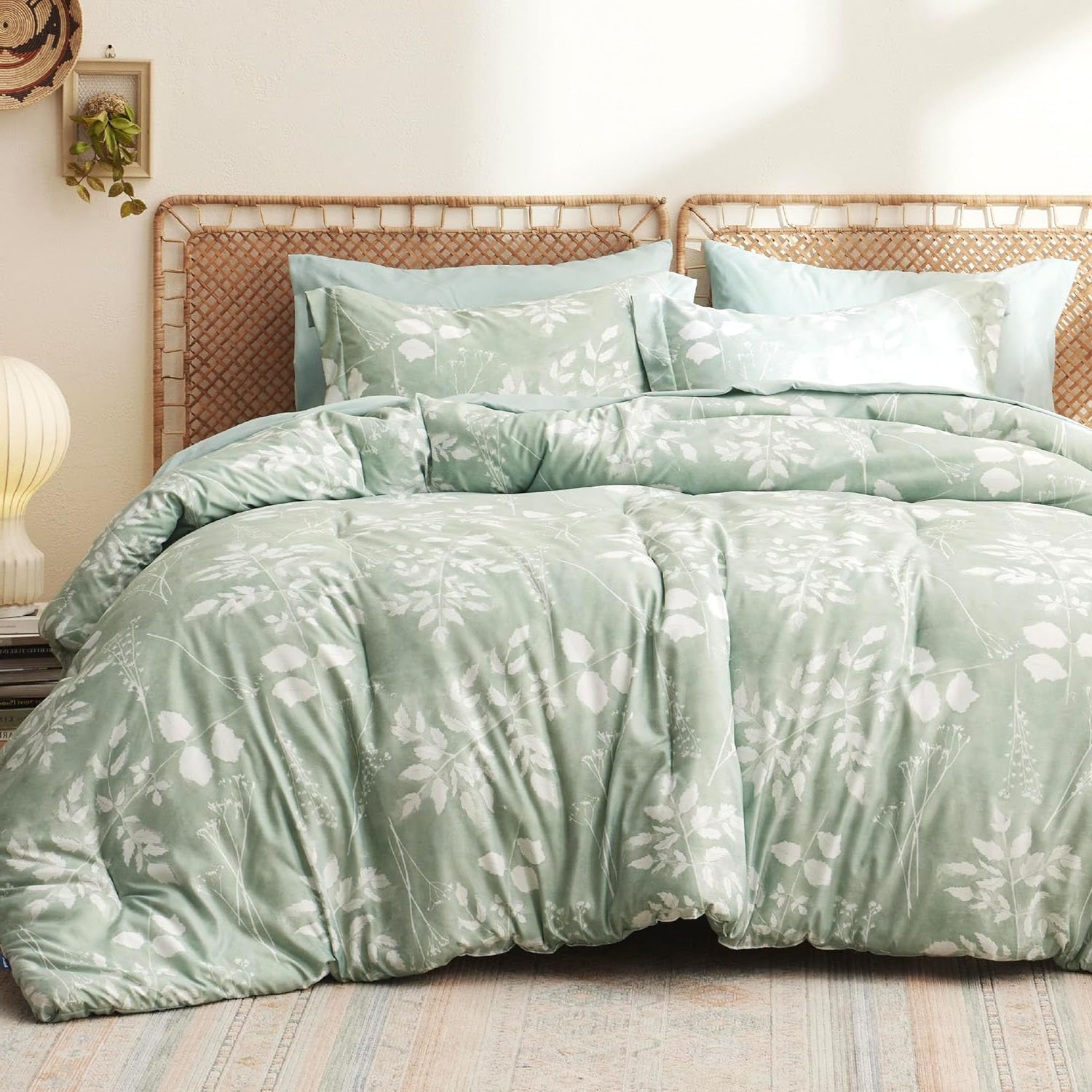 Hoomic 7 Pieces Sage Green Floral Bedding Sets Queen | Wayfair