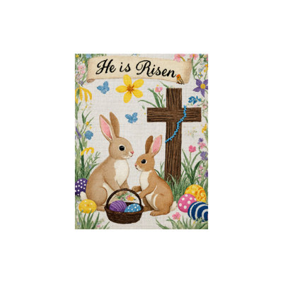 Drapeau He Is Risen Cross Bunnies, 70 x 47 po, pour la décoration intérieure