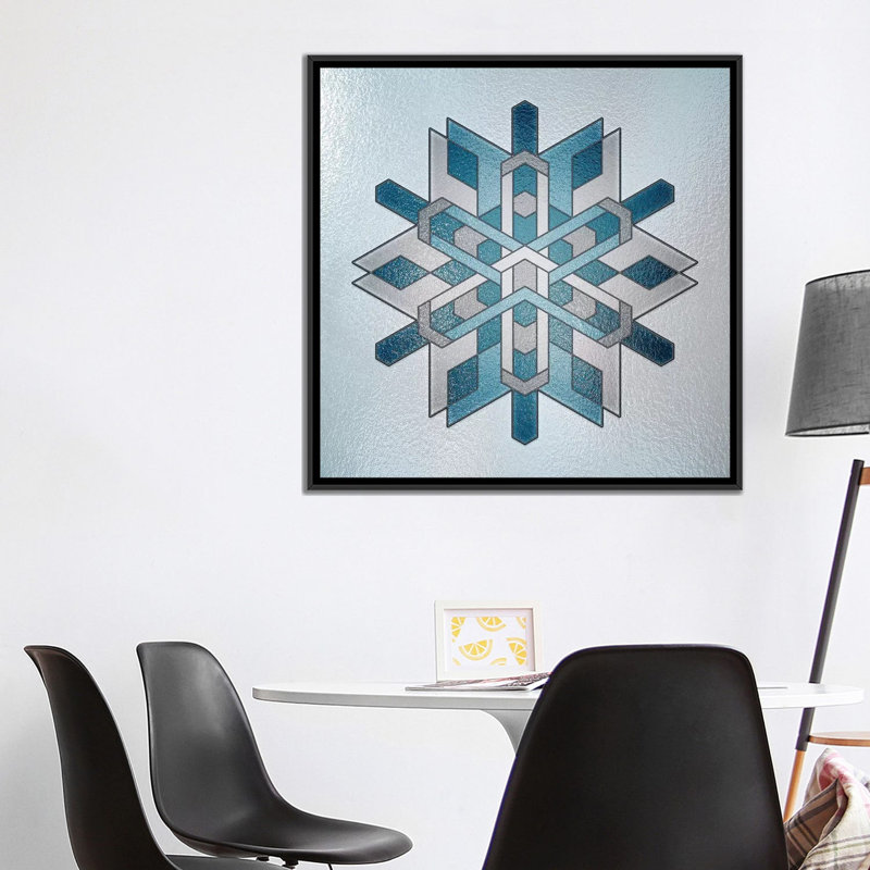 " Structural Snowflake " by 5by5collective, 18" H x 18" W x 1.5" D, Black Framed Canvas, No Mat