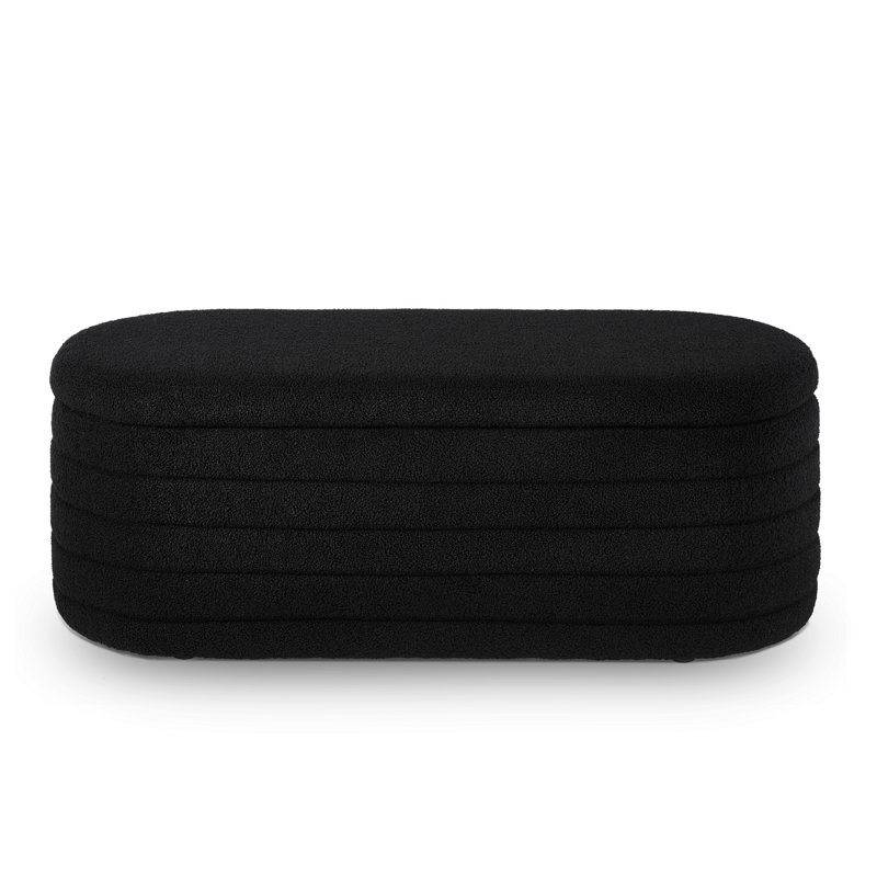 Modern Oval Storage Ottoman Bench, Upholstered Boucle Teddy Fabric End of Bed Bench with Storage, End of Bed Stool with Safety Hinge for Bedroom, Living Room, Entryway