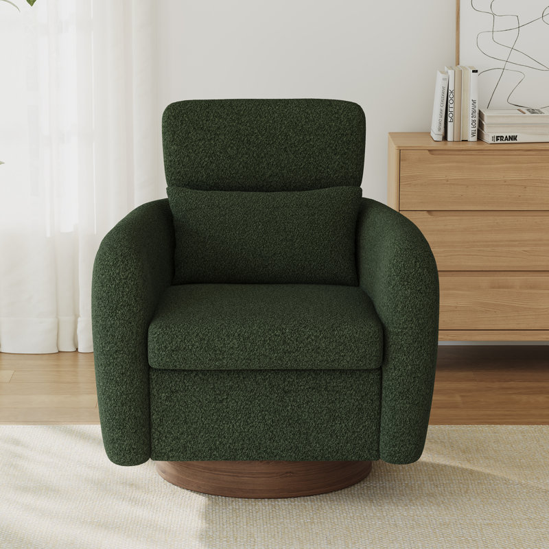 Fauteuil pivotant à 360° avec appui-tête réglable sur quatre niveaux et base en bois., Vert