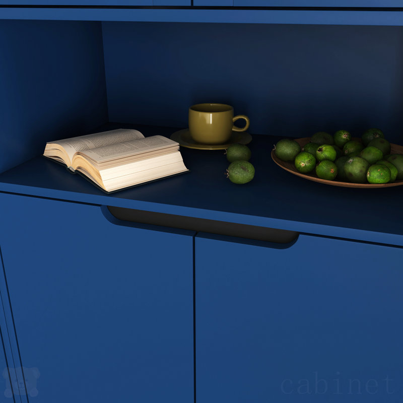 Tall Blue Lockable Bathroom Storage Cabinet with Glass Doors