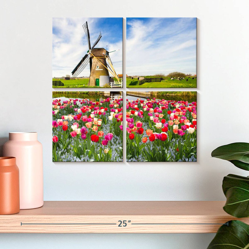 Moulin à vent et tulipes Alvord Holland, H 18 po x l 18 po