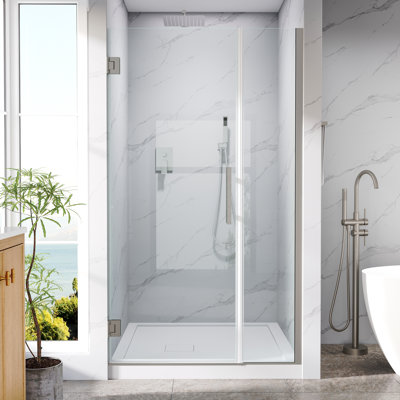 41-42 in. W x 72 in. H Hinged Frameless Shower Door with 3/8 in. SGCC Clear Tempered Glass,Brushed Nickel
