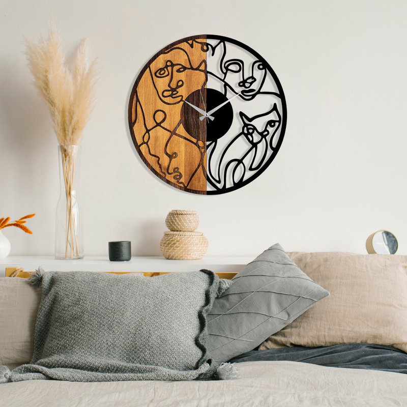 Elegant Wooden Wall Clock, 22.0 in Diameter, Walnut & Black | 100% Real Wood with Metal Accents, 1.2 in Thickness | Silent Mechanism, Perfect for Living Room, Office Decor | Unique Color Variations Add Charm
