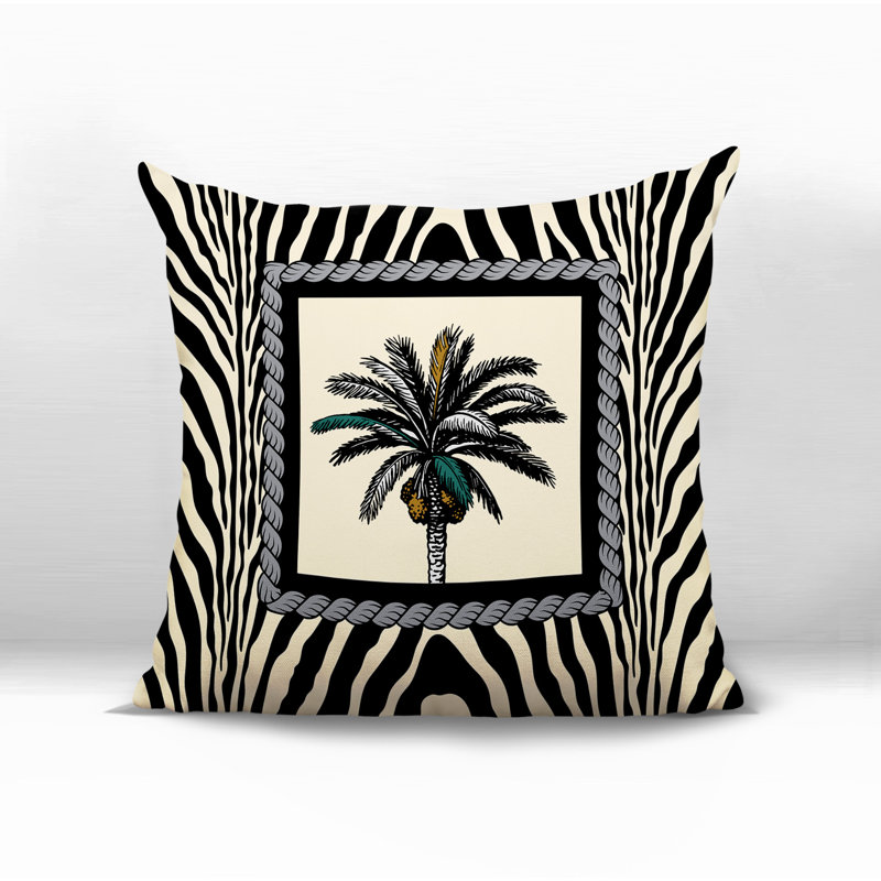 Oreiller carré intérieur / extérieur Kitar Island Palmreversible, Carré 19 po, Noir