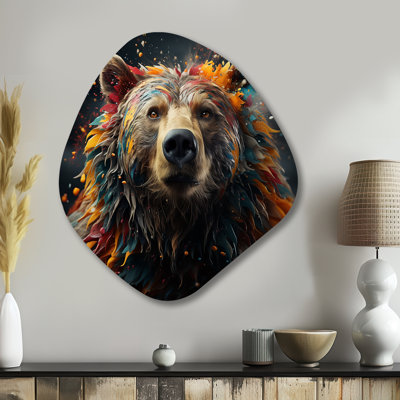 Multicolor Grizzly Bear Grace - Bear Nebula Shape Asymmetric Metal Wall Art