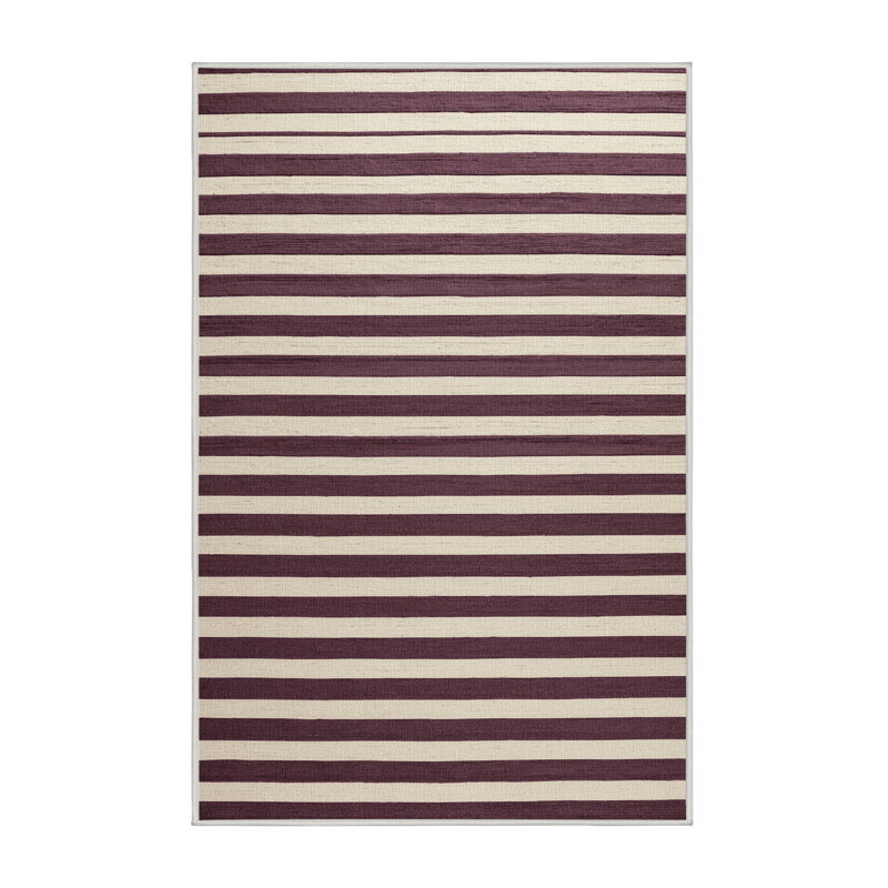 Tapis beige à rayures horizontales lavable à la machine, Rectangle 4pi x 6 pi