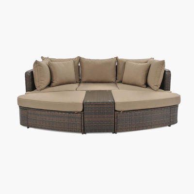 Khushbu 108.2"" Wide Outdoor Wicker Reversible Patio Sectional Set with Cushions -  Red Barrel StudioÂ®, 112FEE3D07174850952C9C60660962E4