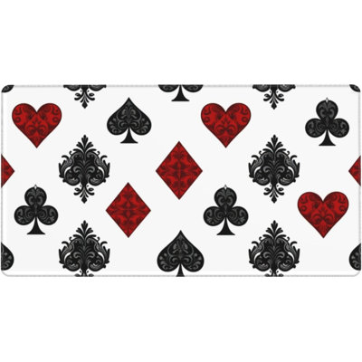 Playing Card Poker Large Mouse Pad, Gaming Desk Mat, XXL Non-Slip Rubber Base Computer Pad with Durable Stitched Edges for Work and Play, 11.8 x 27.56 in