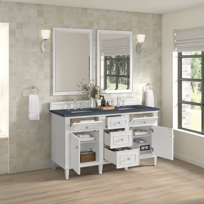 Lorelai 60'' W Double Vanity, Charcoal Soapstone, Bright White, 8" Widespread