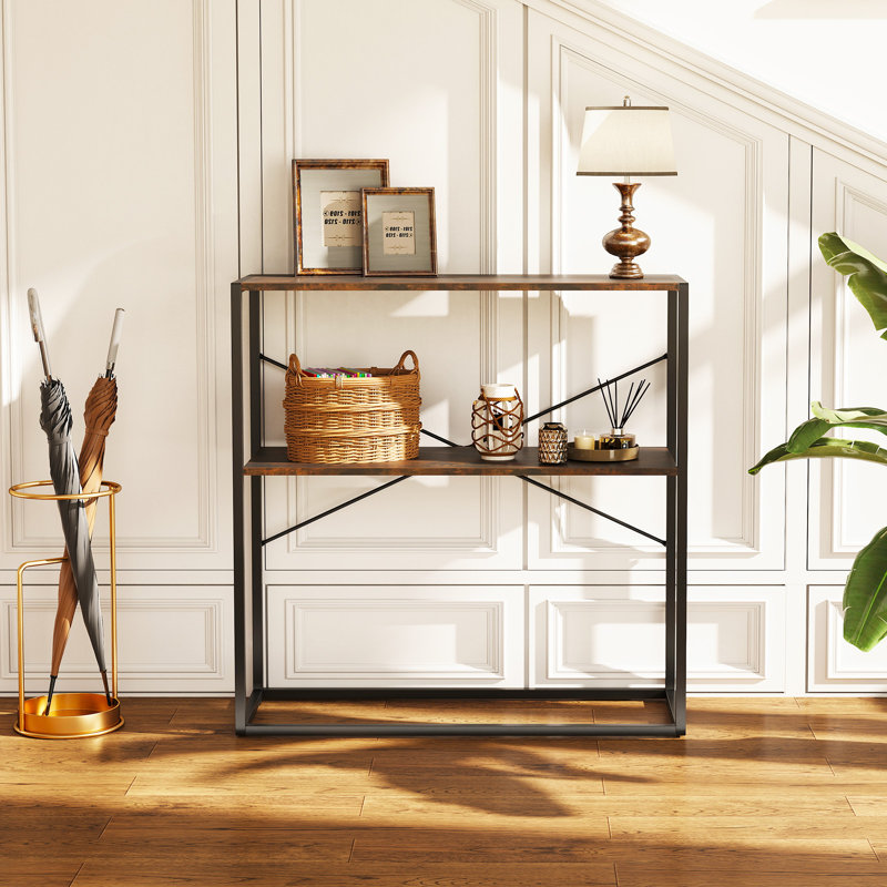 90CM Console Table 2-Tier Entryway Table Modern Luxury Narrow Long Behind Sofa Shelf, Brown, Black