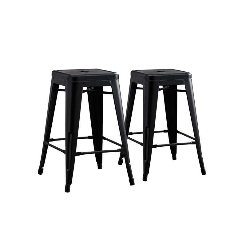 Tabouret de bar et de comptoir en métal de style champêtre rustique Kendraya, Noir mat, Noir mat