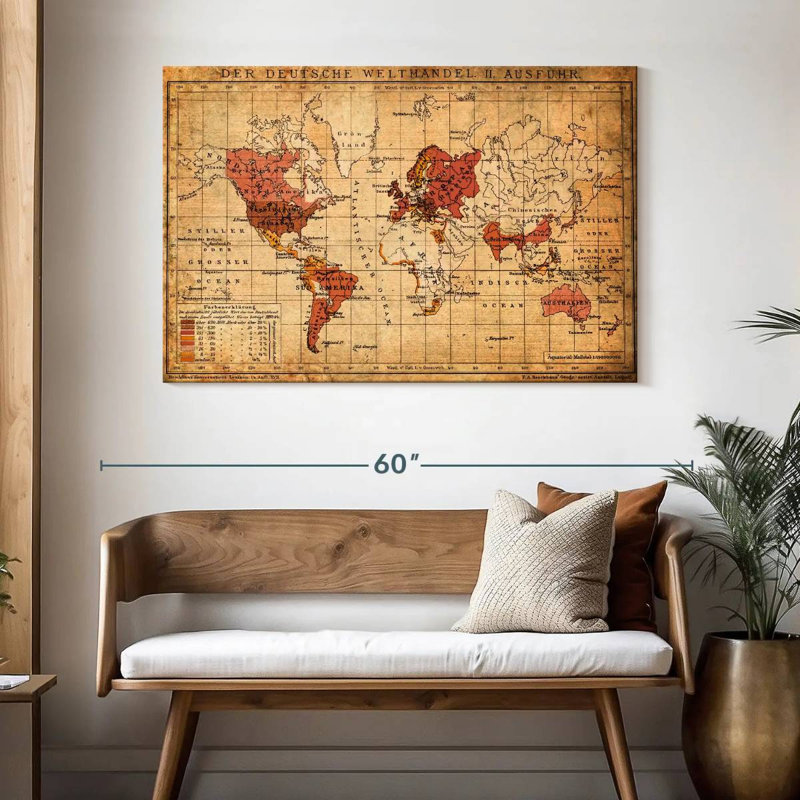 Aliaz Old German World Map, 32" H x 48" W
