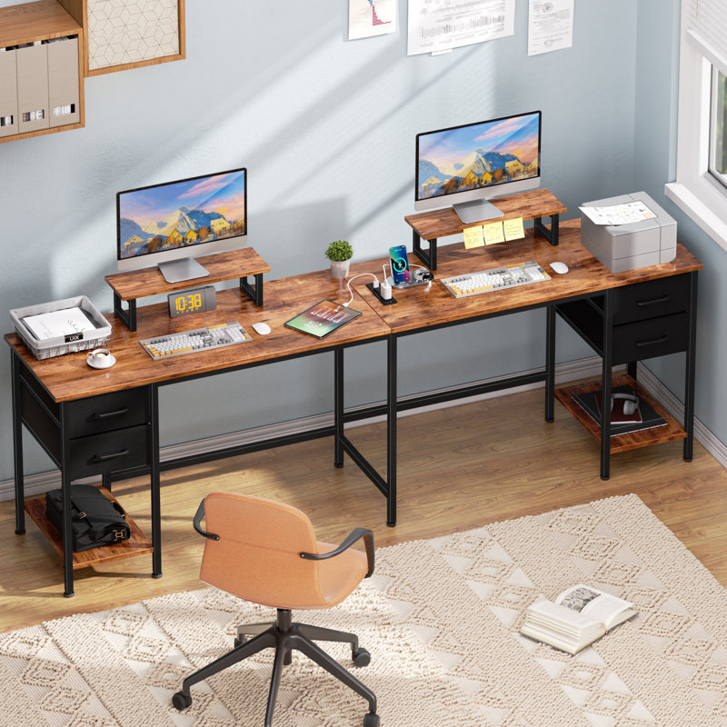 59.4” L-Shaped Computer Desk with Power Outlet, 29.1" H x 59.4" W x 39.4" D, Brown