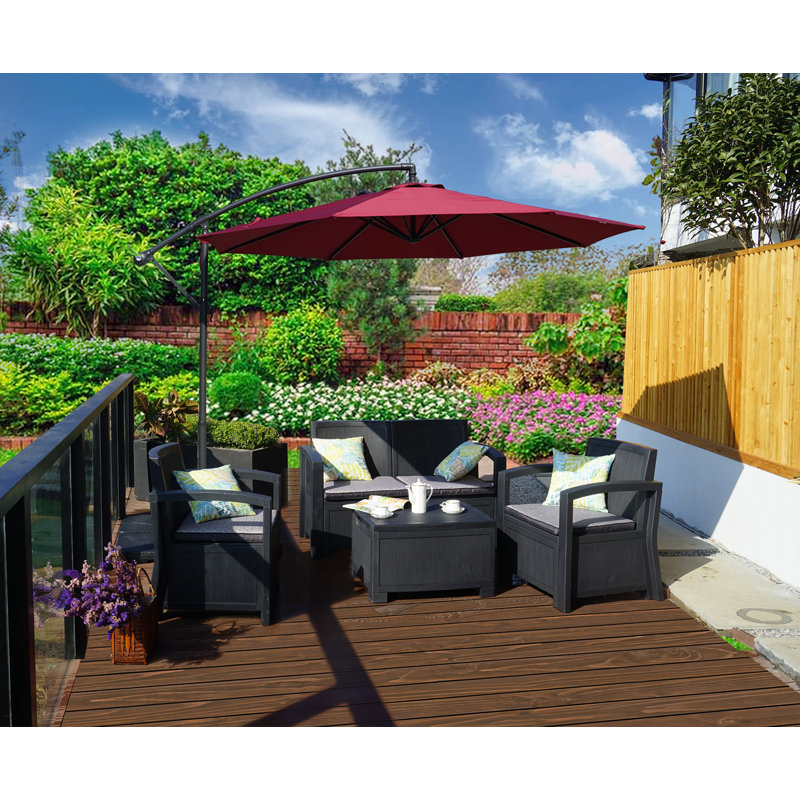 Grand parasol suspendu en porte-à-faux 10 'de style marché pour table de balcon d'extérieur, Bourgogne