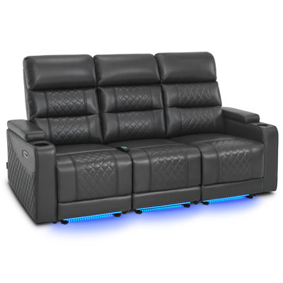 76.7" Wide 3 Seats Power Reclining Sofa, Home Theater Seating with Adjustable Headrest & Armrest Storage