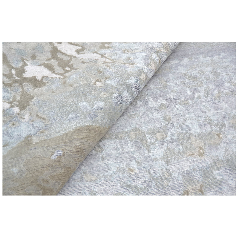 Hand-Knotted High-Quality Blue and Silver Area Rug, Rectangle 8'2" x 10'1"