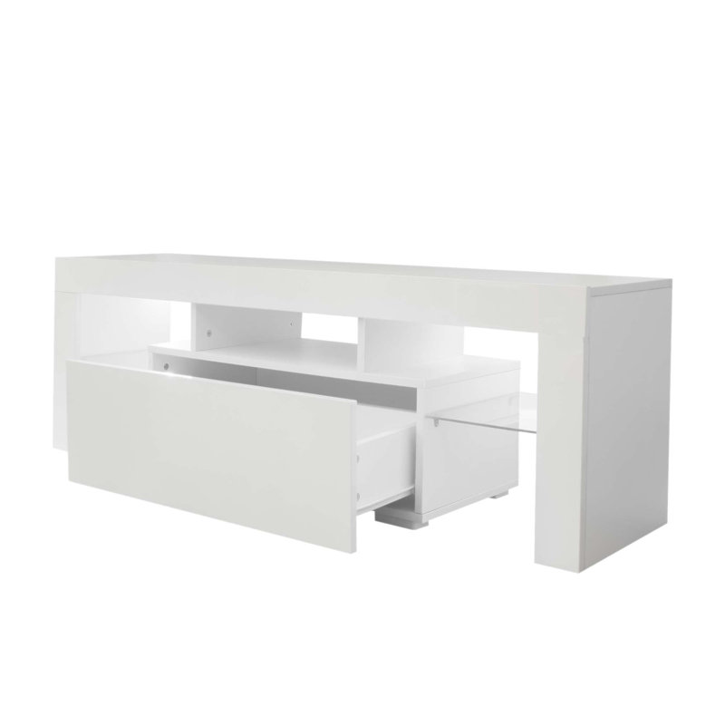 Modern LED Light TV Stand With Large Storage, Ideal For Living Room Entertainment And Aesthetic Enhancement, White
