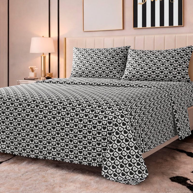 Juicy Couture Printed Microfiber Sheet Set, King, Logo Checkerboard Heart
