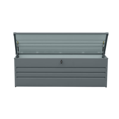 Metal Patio Deck Box 260 Gal - Waterproof & Lockable. Stores Cushions, Pool Accessories, Garden Tools. Dark Gray. In Harsh Climates. User- Access Point. Versatile Table Function. Easy Assembly Gallon