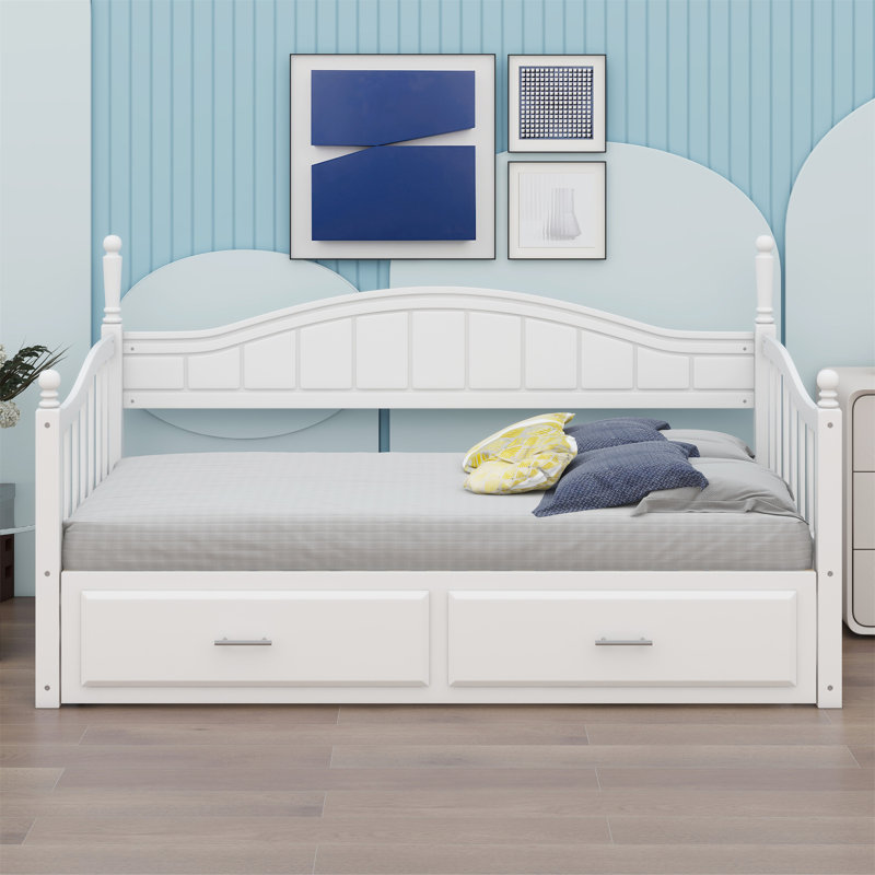 Daybed With Trundle Bed, Extendable Daybed With Two Storage Drawers, White