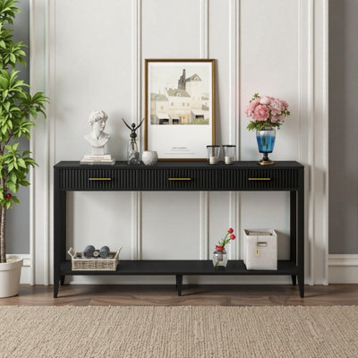Console 60 po avec 3 tiroirs et tablette de rangement - Canapé d'entrée pour le couloir, noir