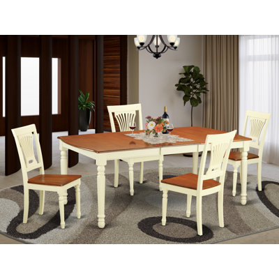 L'ensemble de mobilier de salle à manger 5 pièces comprend une table de cuisine rectangulaire avec rallonge papillon et 4 chaises de salle à manger, 42 po x 78 po, babeurre et cerise