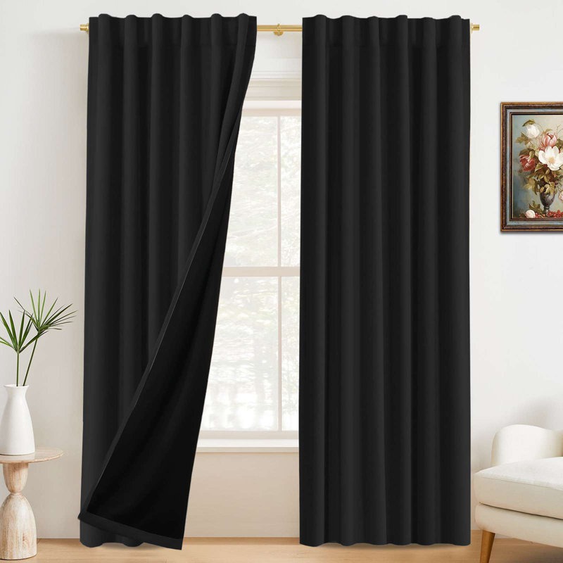 100% Blackout Curtains for Bedroom with Liner Full Room Darkening Curtains Thermal Insulated Back Tab/Rod Pocket Window Drapes for Living Room, 2 Panels
