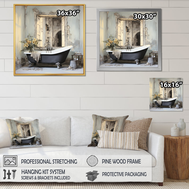Bath, monochrome de Tranquillity III - Laundry, impression sur toile encadrée, Cadre flottant érable