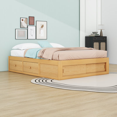 Queen Platform Bed with Built-In Storage Drawers and Shelves