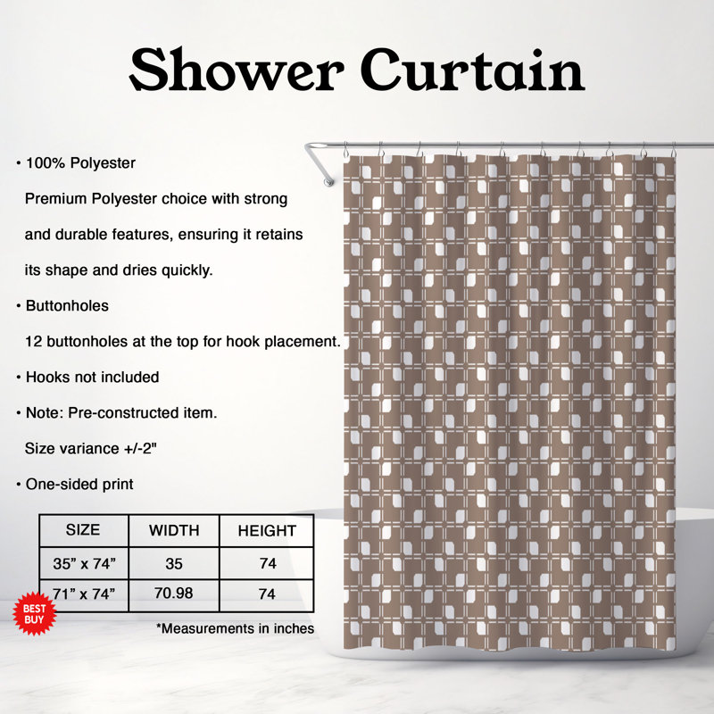 Rideau de douche Marine Drift - Premium, H 74 po x l 71 po, Brun
