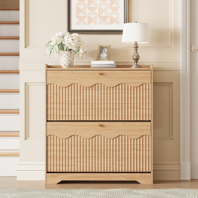 31.5" W Fluted Shoe Storage Cabinet with 2 Flip Drawers, Narrow Freestanding Design