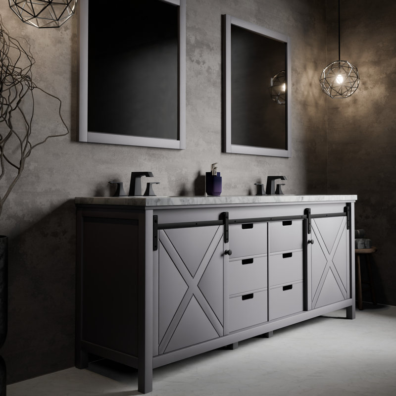 Marsyas 80 in W x 22 in D Double Bath Vanity and 30 in Mirrors, Dark Gray, White Carrara Marble