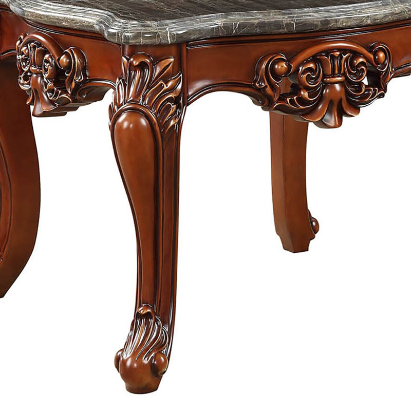 Table de bout, plateau en marbre naturel et noyer