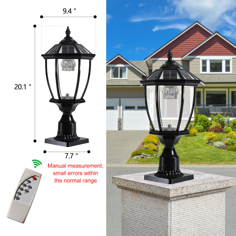 Lampadaire solaire d'extérieur avec DEL à crépuscule, lanterne rétro, aluminium noir résistant aux intempéries, Noir mat