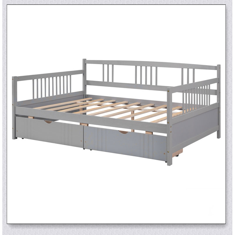 Daybed Wood Bed With Two Drawers, Gray