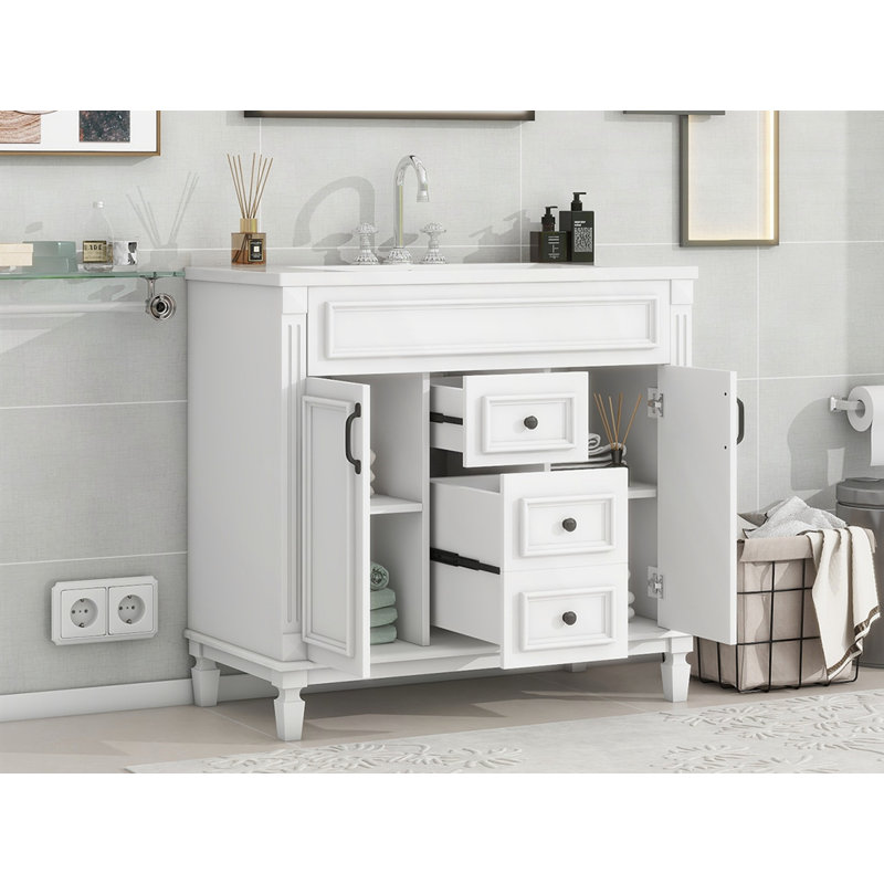 Meuble-lavabo 36 po avec lavabo supérieur, Blanc, Noir