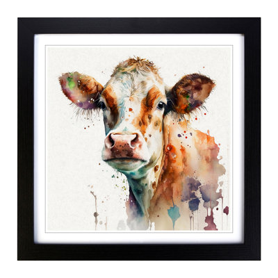 Cow Watercolour - Single Picture Frame Print on Wood
