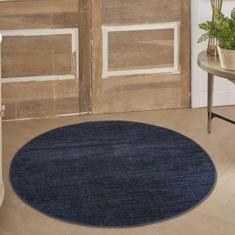 Tapis intérieur / extérieur bleu Mullican Sandy, Rond 4 pi