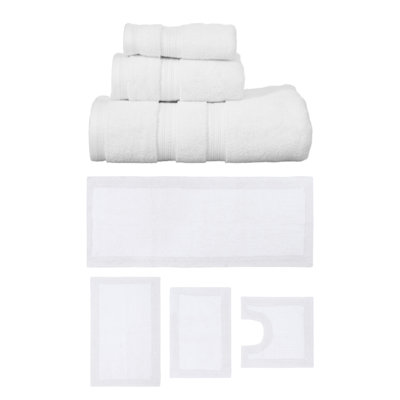 Buariki Collection 100% Soft Cotton 3 Pc Towel Set & 4 Pc Bath Rug Set, (Set of 7) Reversible