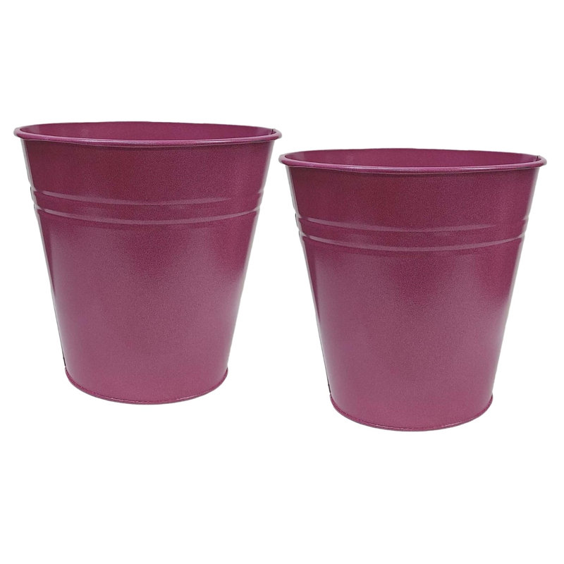 Jardinière en acier émaillé galvanisé, vase pour plantes de 8 po, rose cendré. Ensemble de deux, Mauve