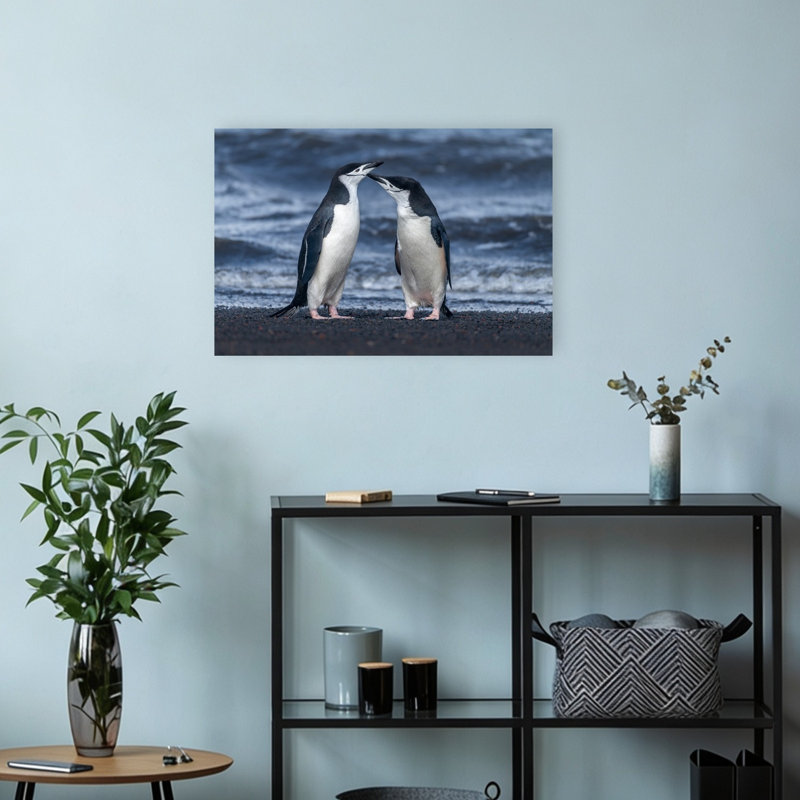 Penguin Affection Contemporary Bird Penguin Beach Wall Art Print 1 Piece Wrapped Canvas Wall Art, 45.72cm H x 30.48cm W