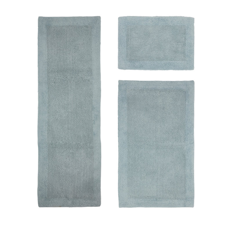 Merkel 100% Cotton 2370 GSM Tufted Reversible 3-Piece Bath Rug Set – Ultra Soft, Highly Absorbent, Machine Washable, OEKO-TEX Certified, Ideal for Shower, Bathtub & Vanity, Blue
