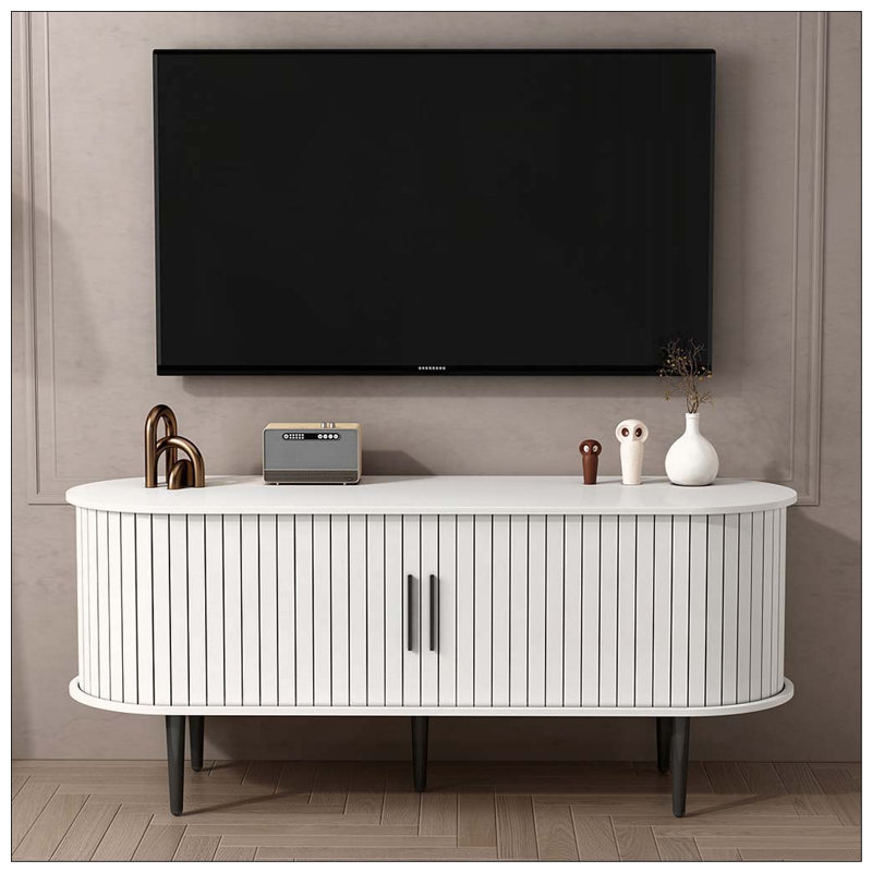 Meuble télé, console de télévision moderne 47 po avec compartiment de rangement et porte coulissante, centre de jeu avec armoire de jeu