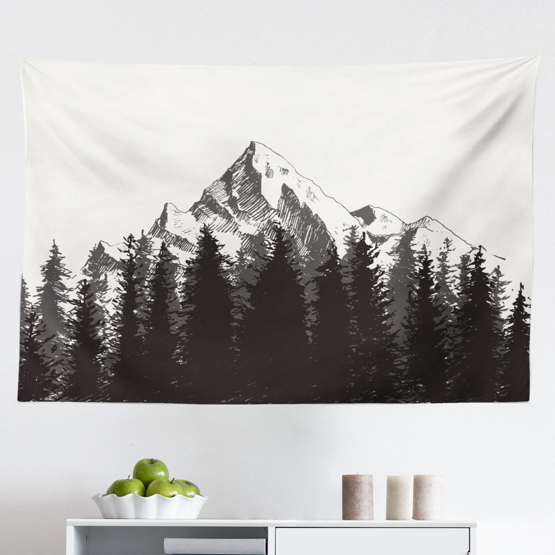 Wandbehang Berg Tanne Wald und Pfeil Folk Style Retro Druck