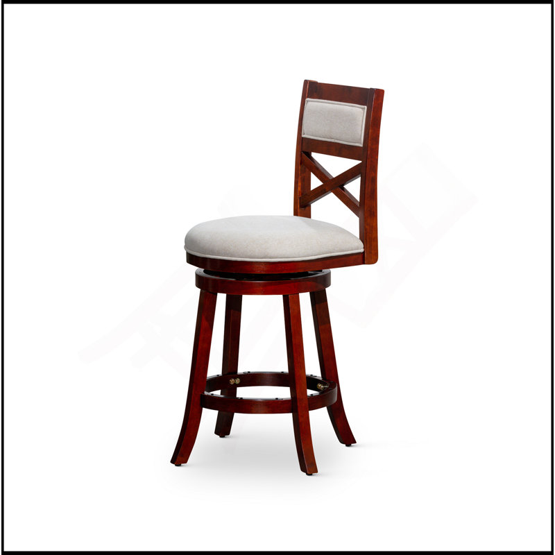 30" Bar Height X-Back Swivel Stool, White, Brown