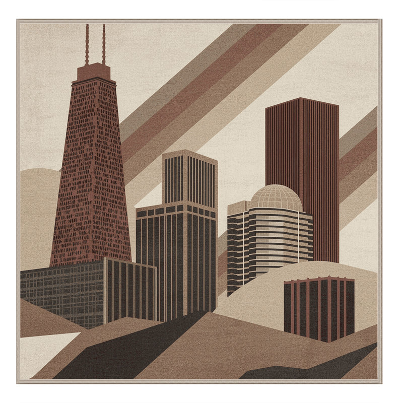 Tapis géométrique beige et moderne lavable à la machine Paxon, Carré 3 pi