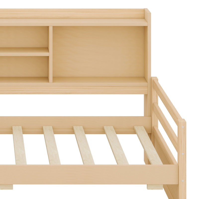 Lit de jour d'angle peu encombrant avec bureau, tiroirs de rangement, port de charge, Naturel